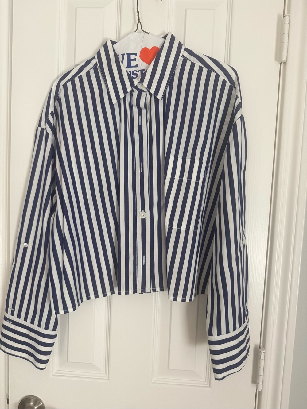 Madewell Navy & White Cropped Button-down Shirt